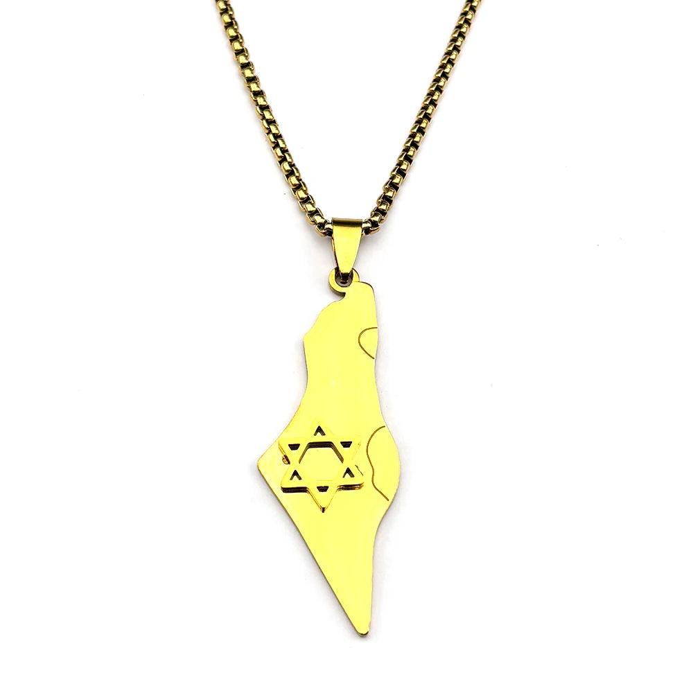 Israel Map Star Of David Pendant Necklace Women Men Stainless Steel Gold Silver Color Geography Country Jewish Chain