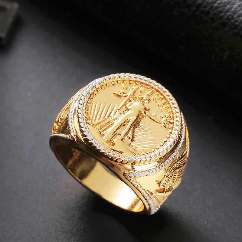 Okla2026 New Creative American Gold Glory 925 Silver Plated 18k Gold Saint Gordon Double Eagle Gold Coin Ring