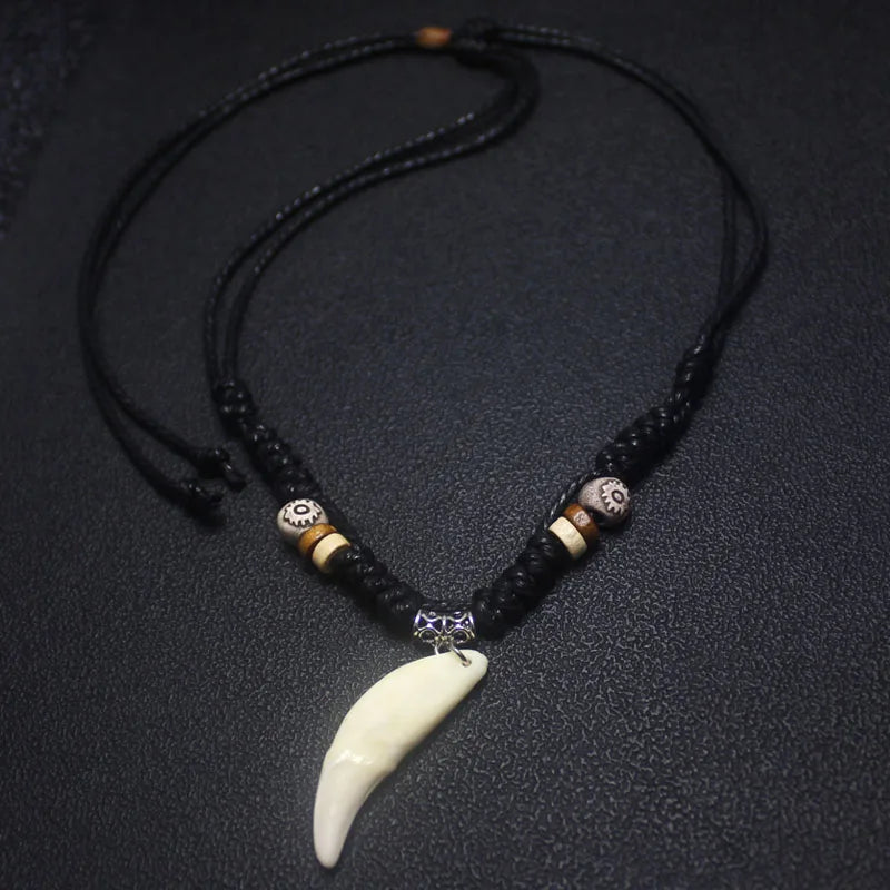 Wolf Tooth Necklace Man Fashion Ornaments Black rope Rock Pendant Ethnic Style Retro