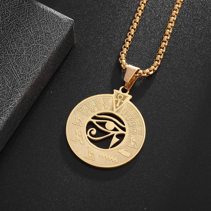 Stainless Steel Ancient Egyptian Ankh Cross Life Key Totem Necklace Men and Women Lucky Amulet Jewelry