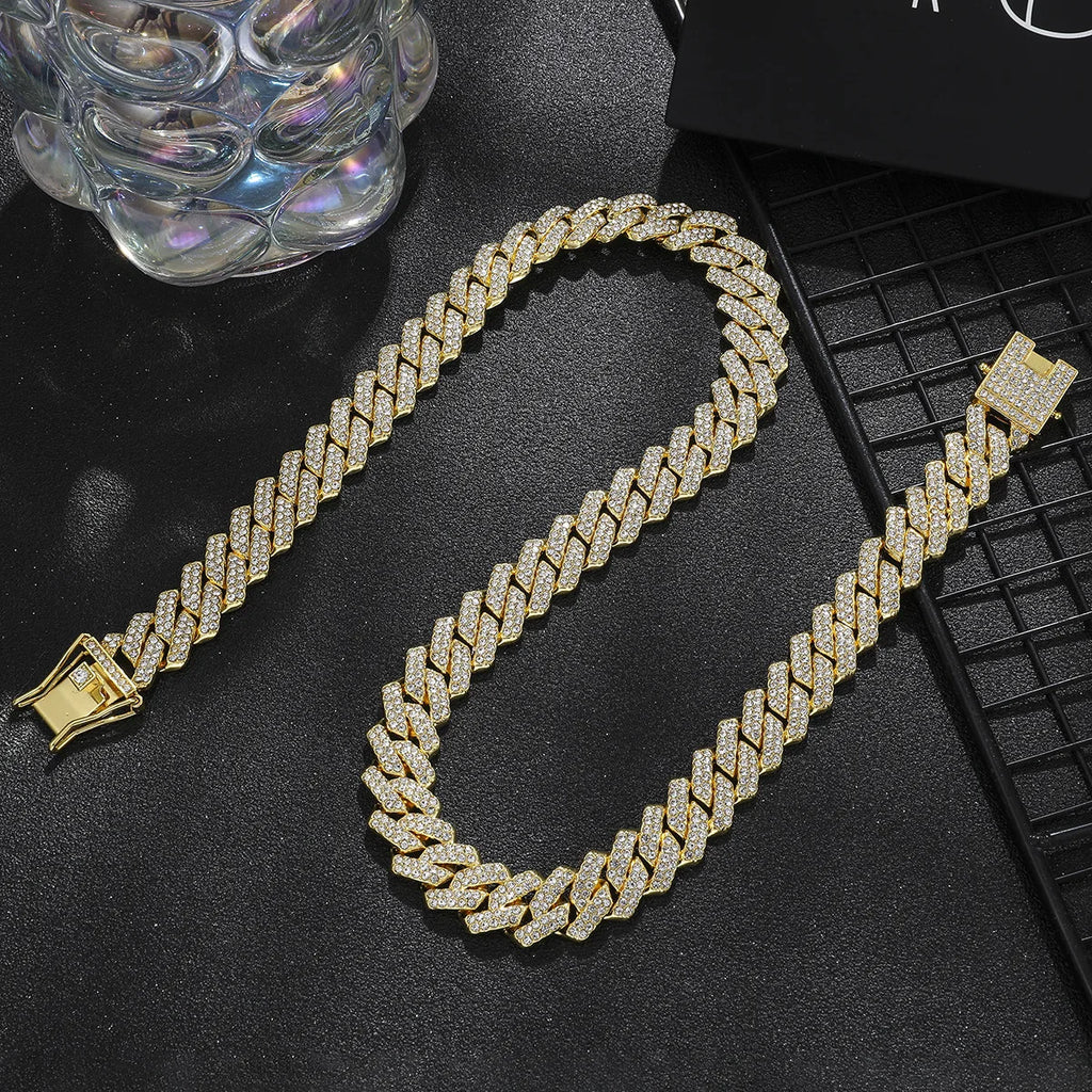 TrendMen Hiphop Rock Cuban Link Chain Alloy Necklaces For men Boys Gold Color Metal Crystal Clavicle Chain Party