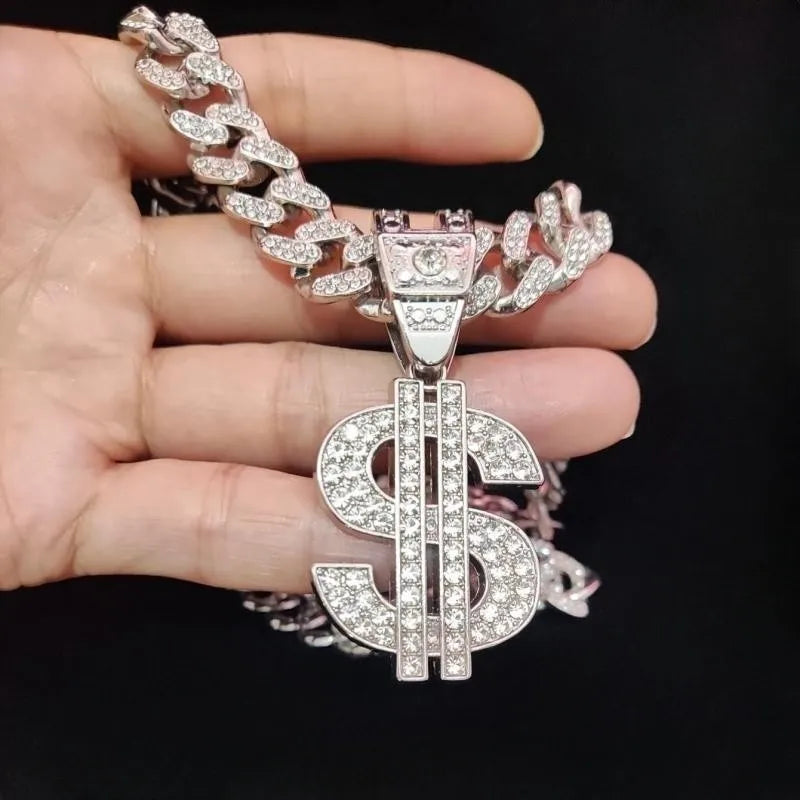 Men Women Hip Hop Dollar Pendant Necklace with 13mm Cuban Chain Hiphop Iced out pendants Necklaces Fashion Punk Jewelry