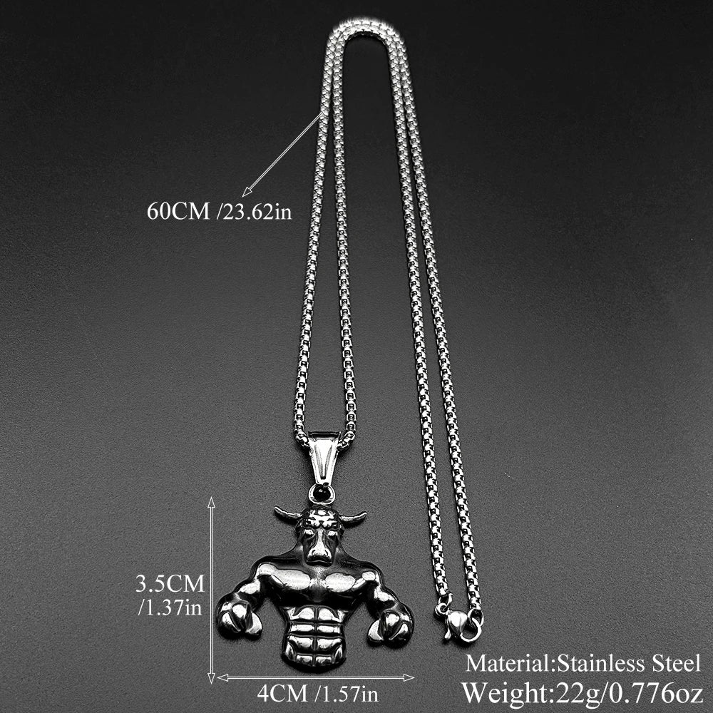 Bull Head Gold Pendant Muscle Fitness Power Punk