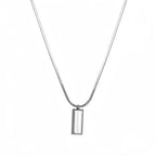 Silver Color Simple Square Pendant Necklace Retro Stainless Steel Long Men Necklace Fashion Hip Hop Jewelry Trendy Accessories