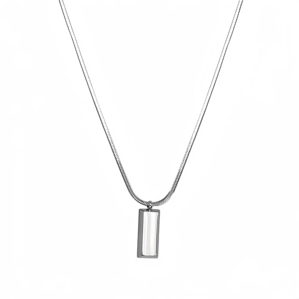 Silver Color Simple Square Pendant Necklace Retro Stainless Steel Long Men Necklace Fashion Hip Hop Jewelry Trendy Accessories