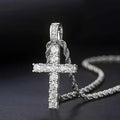 Huitan Luxury Cross Pendant Necklace for Women Sparkling White Cubic Zirconia Long Necklace Wedding Party New Fashion