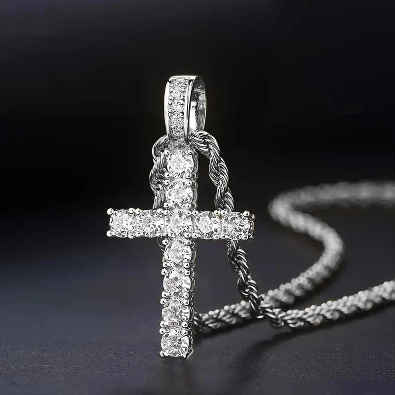 Huitan Luxury Cross Pendant Necklace for Women Sparkling White Cubic Zirconia Long Necklace Wedding Party New Fashion