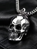 Men's Vintage Cracked Skull Pendant Necklace For Men 316L Stainless Steel Twist Chain Gothic Biker Punk Jewelry Gift