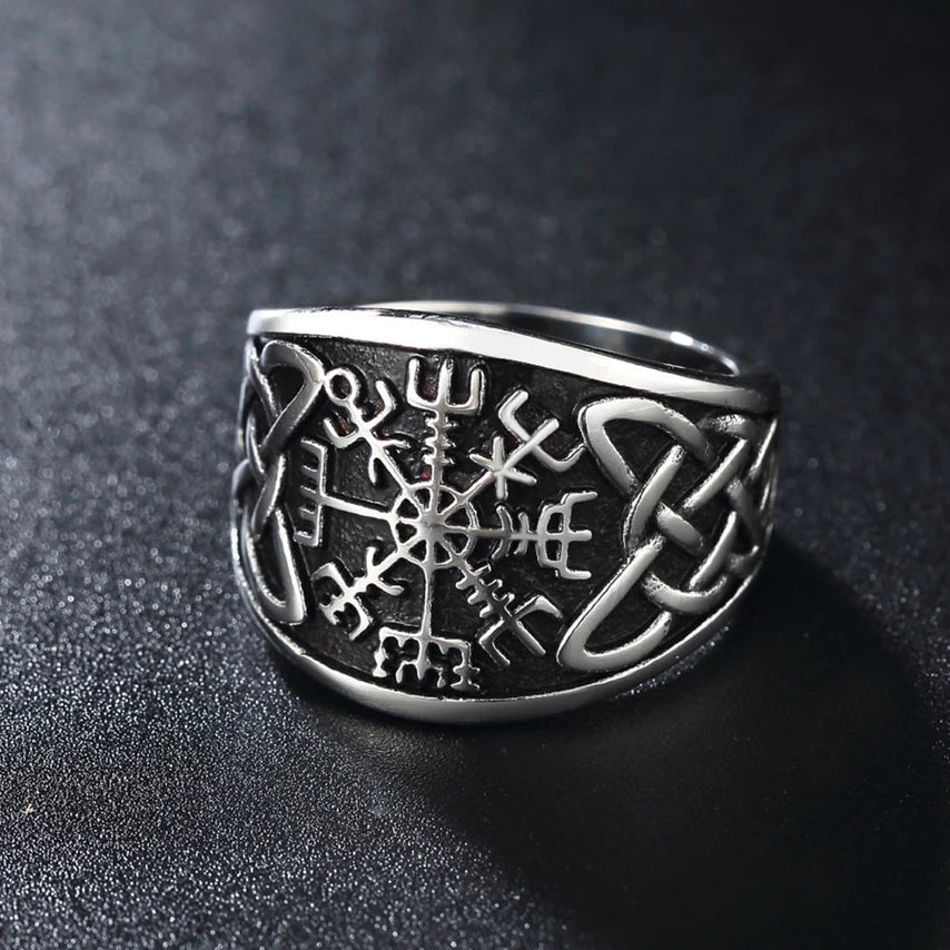 Norse Vegvisir Compass Rune Ring — Silver-Tone