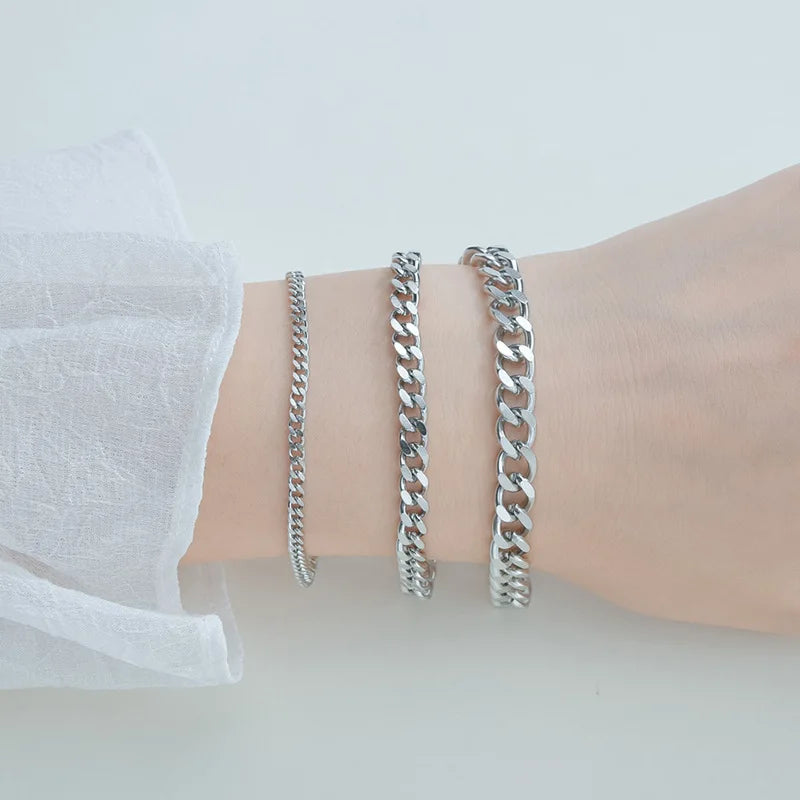 3-7mm Chunky Miami Curb Chain Bracelet for Men, Stainless Steel Cuban Link Chain Wristband Classic Punk Heavy Male