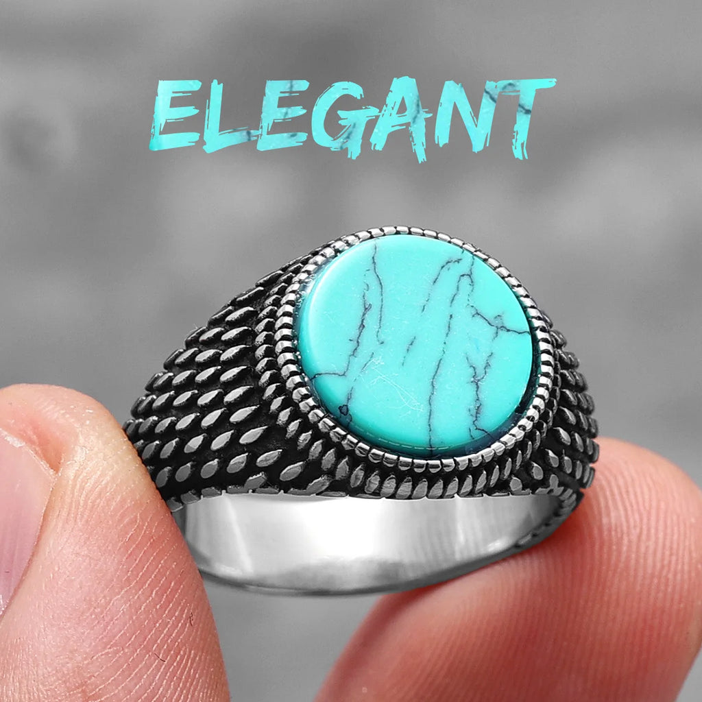 Turquoise Stone Ring Stainless Steel Minimal