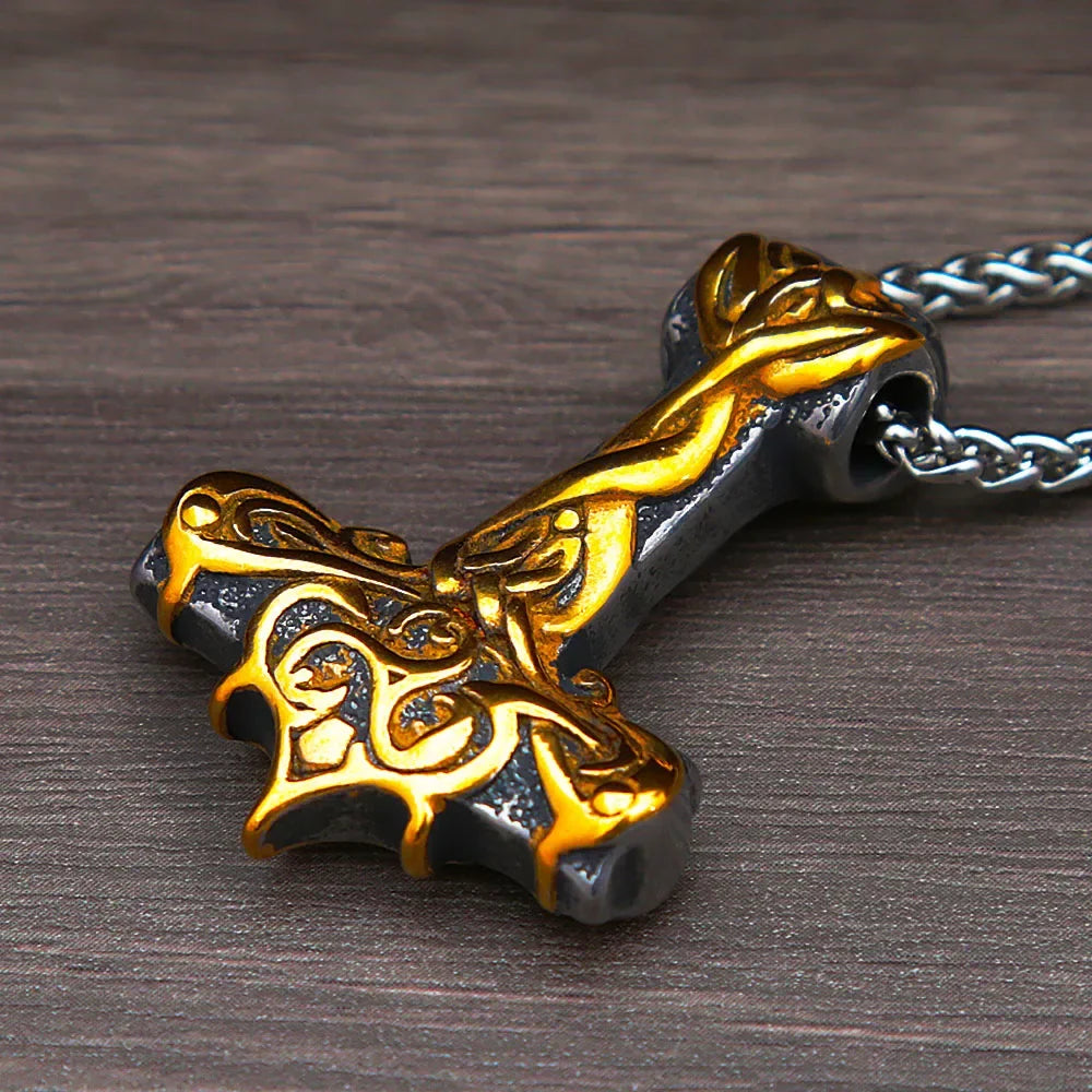 Vintage Men Nordic Thor Hammer Pendant Punk Hip Hop 316L Stainless Steel Biker Amulet Necklace Jewelry Gifts