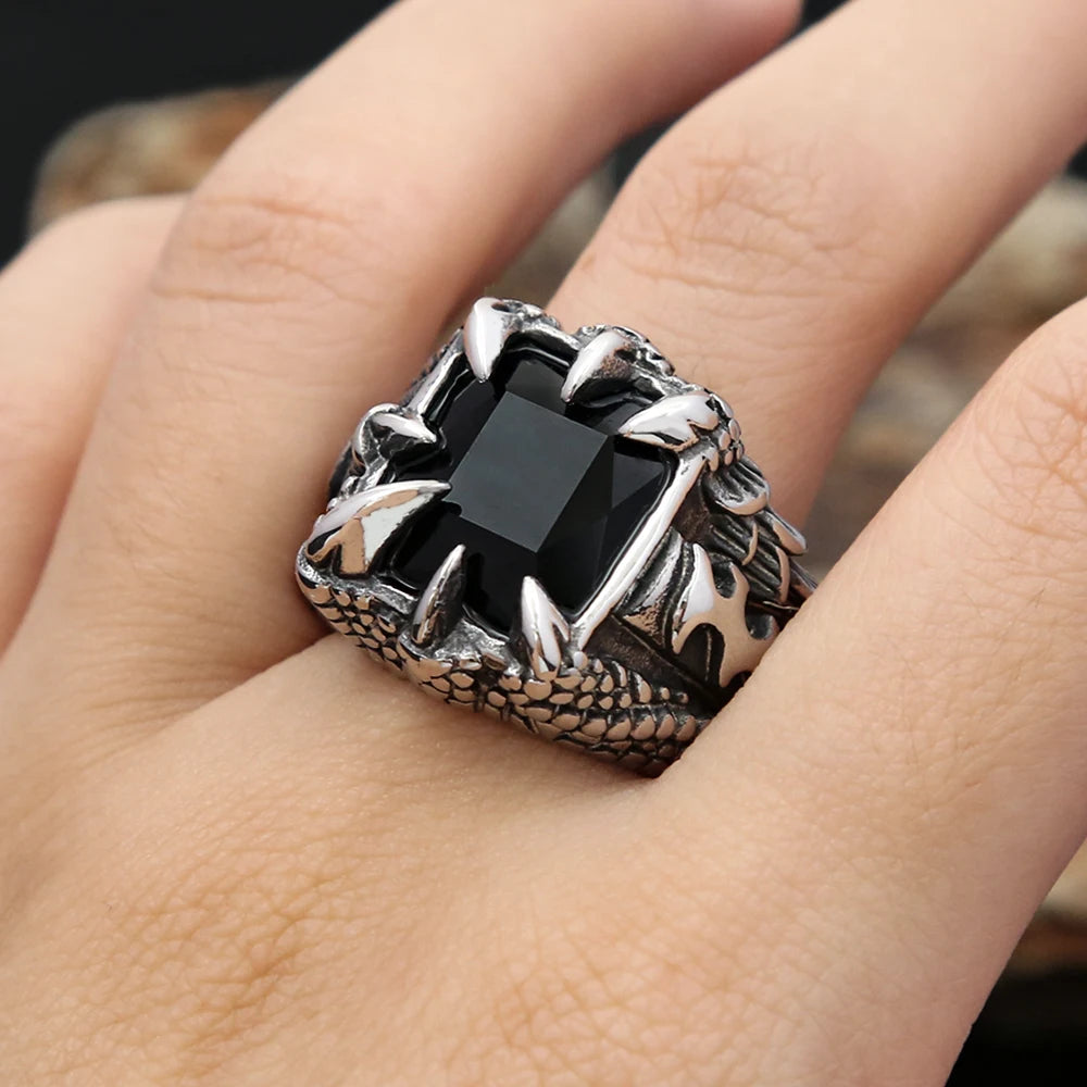 Dragon Claw Stone Ring — Stainless Steel
