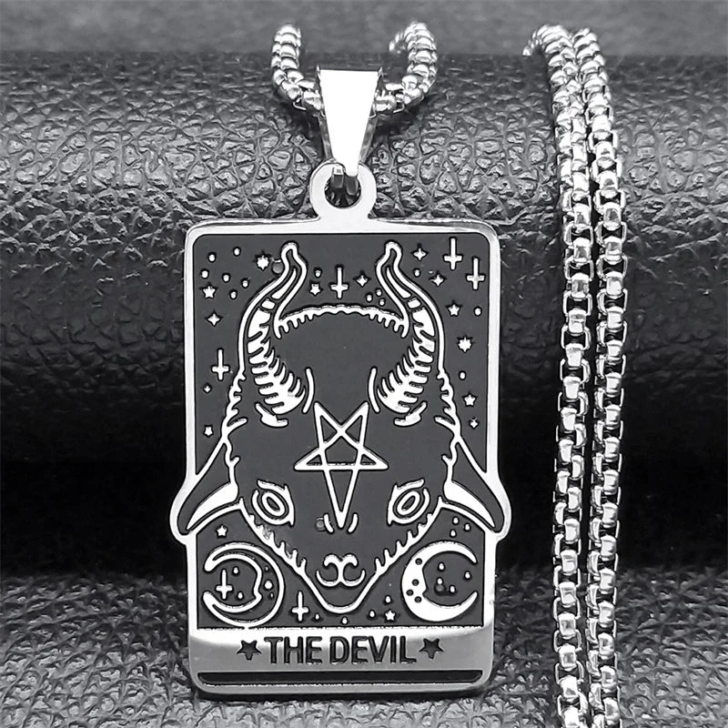 Stainless Steel Tarot Sheepshead Inverted Pentagram Satan Chain Necklaces THE DEVIL Pendant Necklace Jewelry Collier 2758-QKC