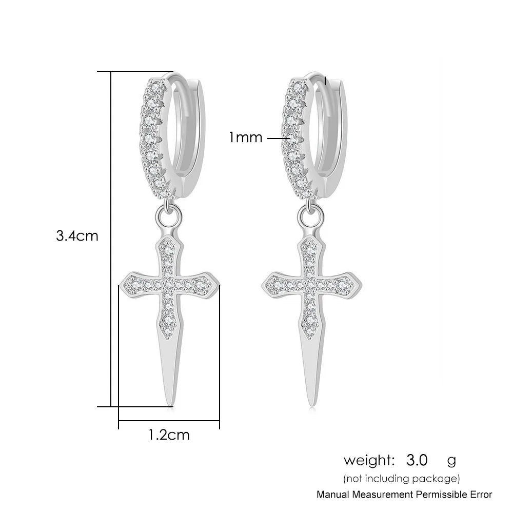 Iced Out Ankh Dangle Hoop Earrings CZ