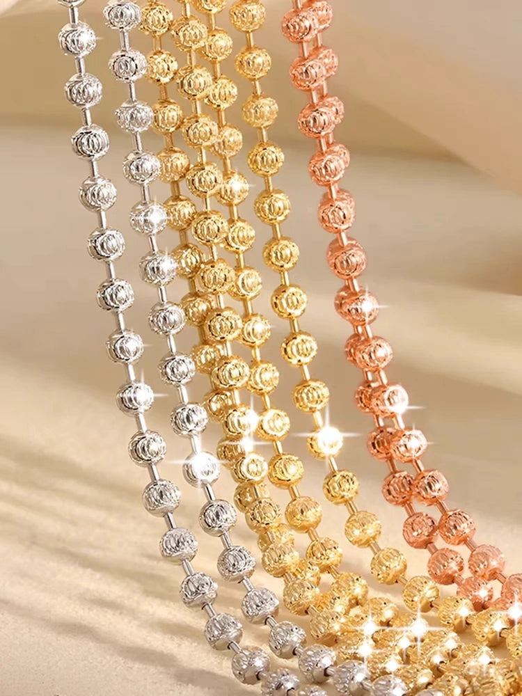 925 Sterling Silver 2mm Sparkling Diamond Chain Necklace for Women men 40cm - 60cm S925 Ball Beads Chain fit Pendant DIY Jewelry