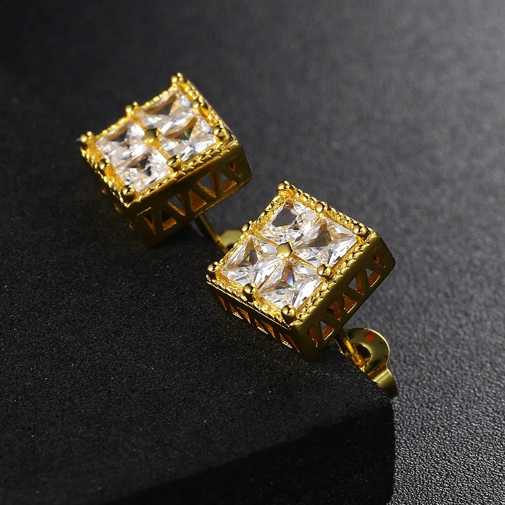 Gold Iced Out Stud Earring Statement Crystal