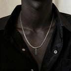 Hip Hop Men Black Square Crystal Pendant Necklace Retro Stainless Steel Flat Chain Jewelry Fashion Accessories