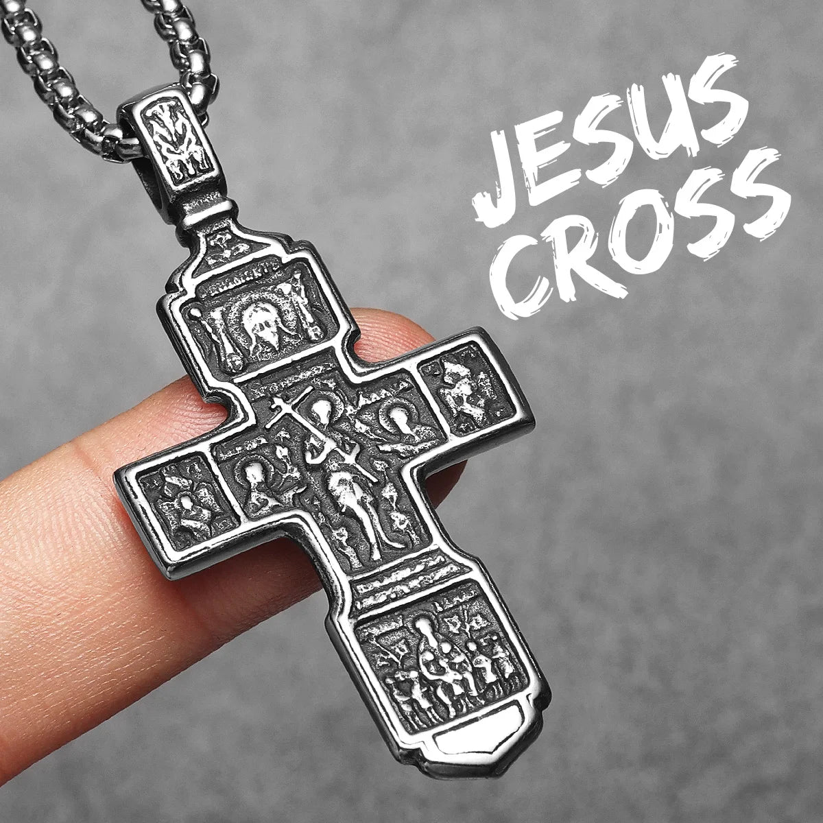 Cross Jesus Pendant Necklace Stainless Steel