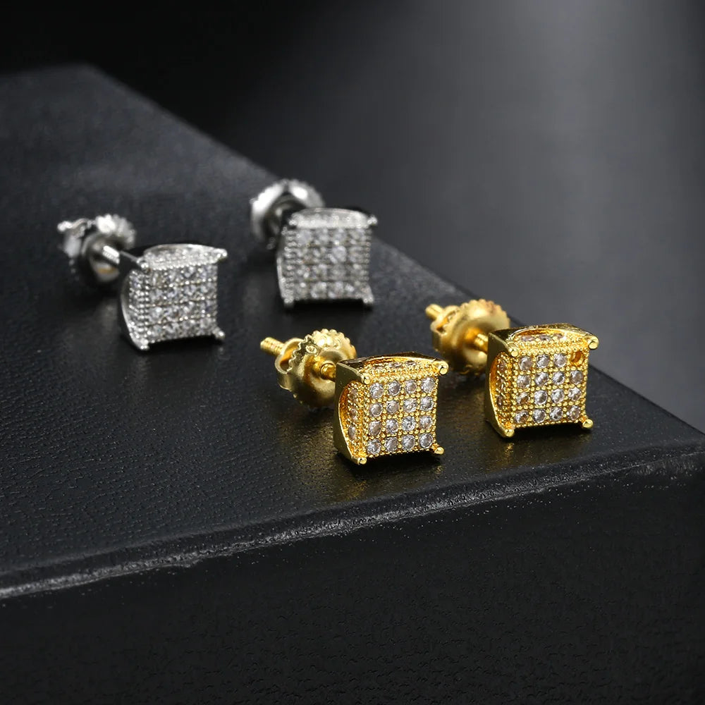 Iced Out Square Stud Earrings 5mm — Gold