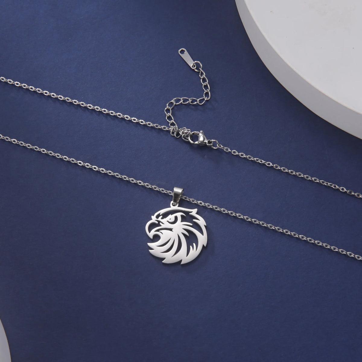 Openwork Eagle Head Pendant Necklace — Stainless Steel