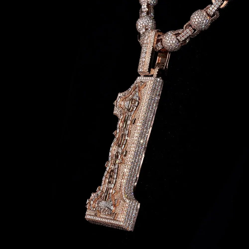 Iced Out Number 1 Pendant Necklace 'CHOSEN' Letter Rose Synthetic Zircon Hip Hop Jewelry for Men Rap Singer Style Men's