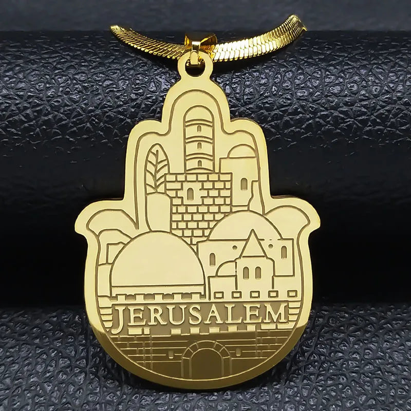Jerusalem Palace Solomon Hamsa Hand Necklace — Stainless Steel