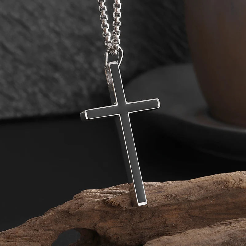 Male Black Plated St Peter's Inverted Cross Pendant Necklace for Men Stainless Steel Choker Crux de Sanctus Petrus