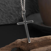 Black Inverted Cross Pendant Necklace — Stainless Steel