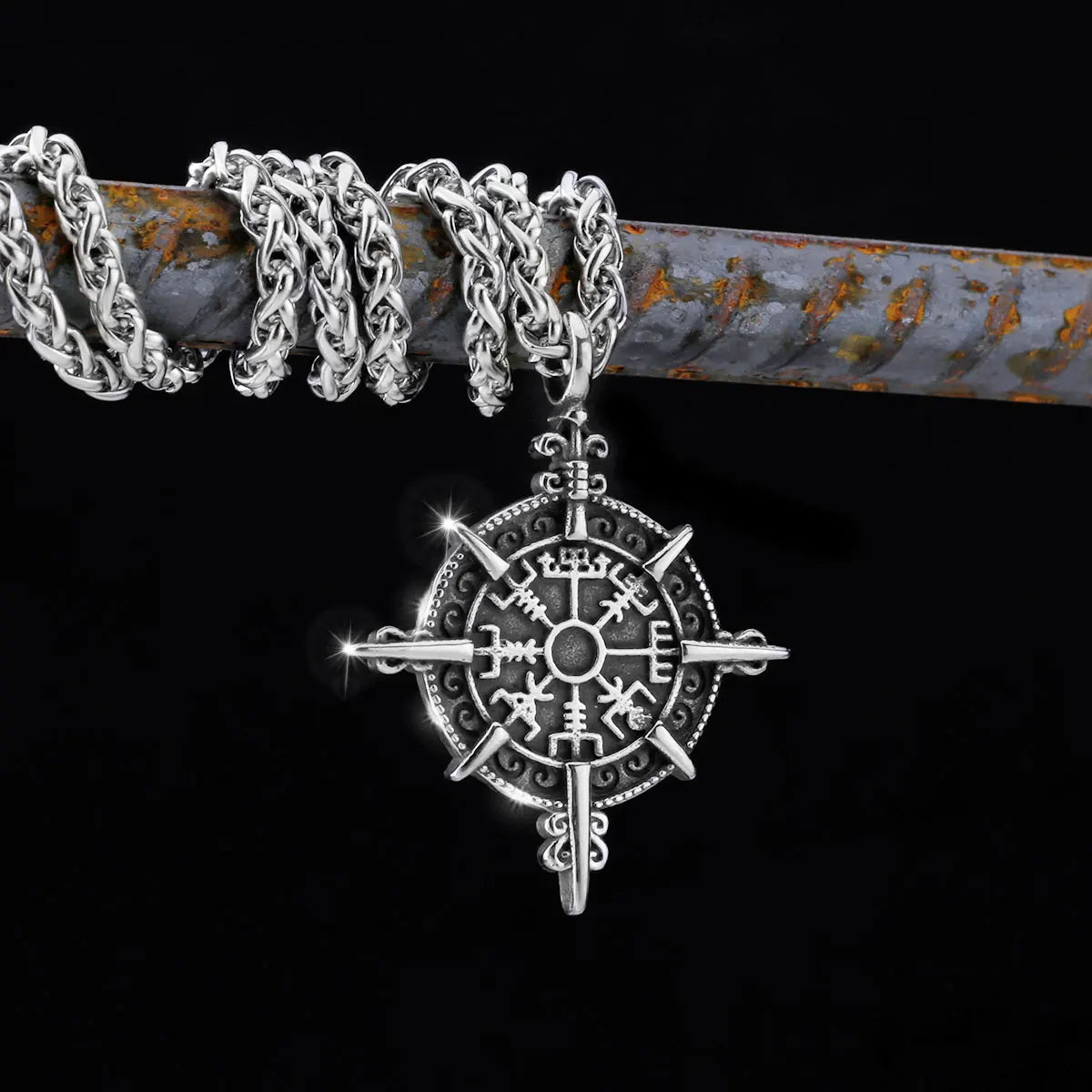 Nordic Totem Amulet Rune Necklace Retro Geometric Pattern Stainless Steel Jewelry Viking Punk Pendant Men's Fashion