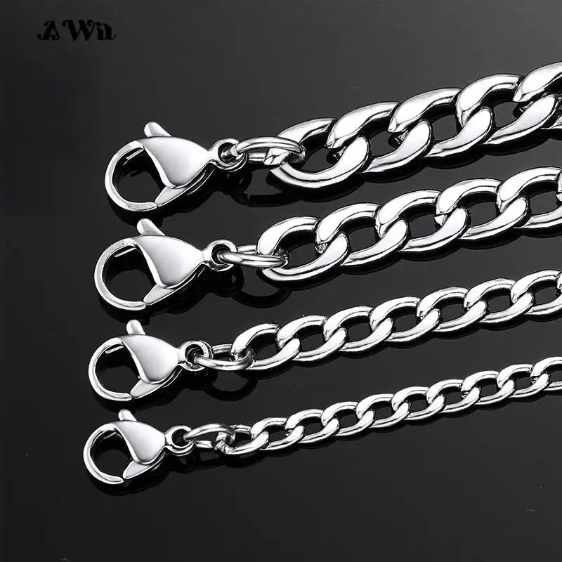 AWit Punk Size 2-7mm Mens Curb Cuban Link Chain Stainless Steel Necklace Women Silver Color Male Jewelry Gifts For Hiphop Boy