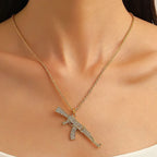 Personalized Diamond Studded AK47 Submachine Gun Pendant Necklace for Men, Fashionable Hip-hop Rock Party Necklace for Women