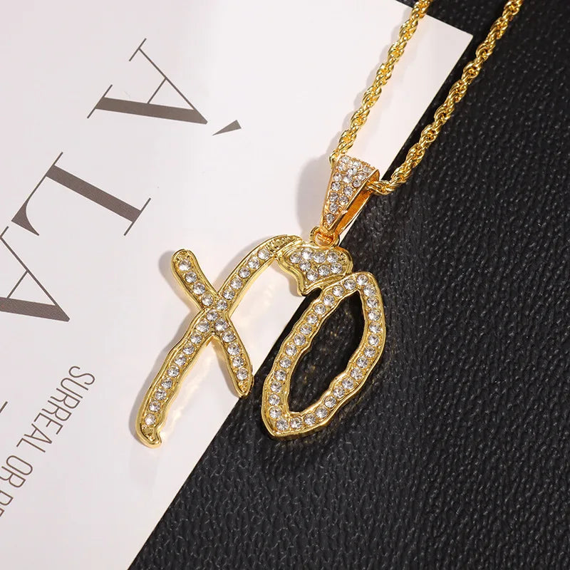 Gold Iced Out XO Pendant Necklace Heart CZ