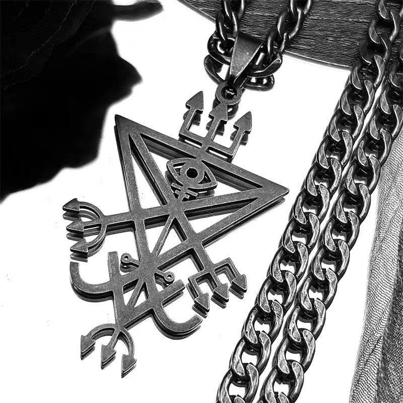 Sigil Lucifer Silver Long Necklace — Stainless Steel