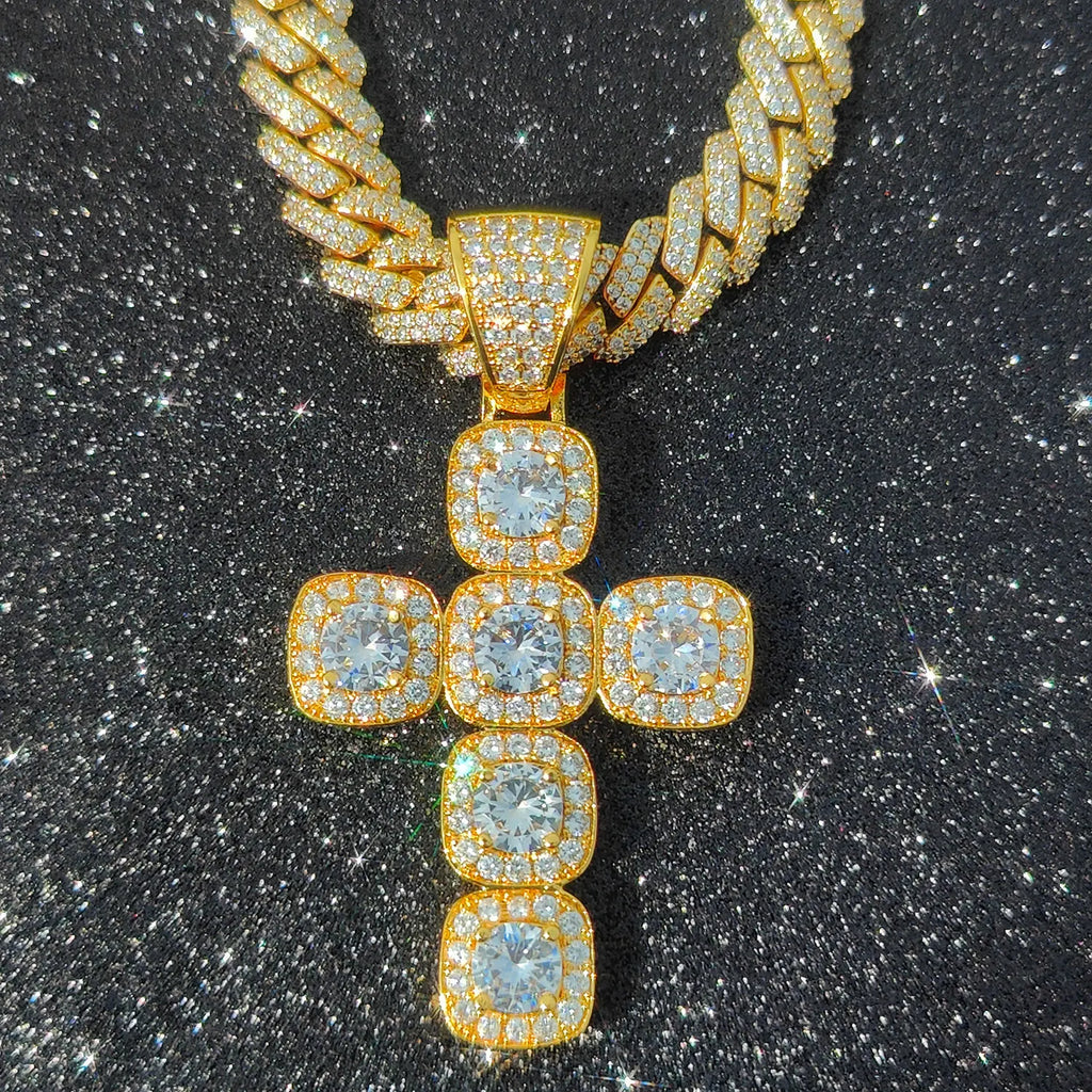 Iced Out Jesus Cross Necklace Cluster Tennis Chain Cross Pendant Religious Faith Hip-Hop Jewelry Gift for Men Women