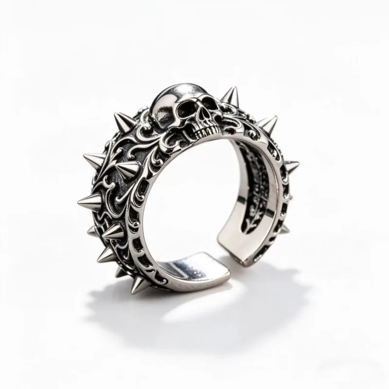 Vintage skull, rivet opening, men's and women's rings, street trend, neutral style jewelry