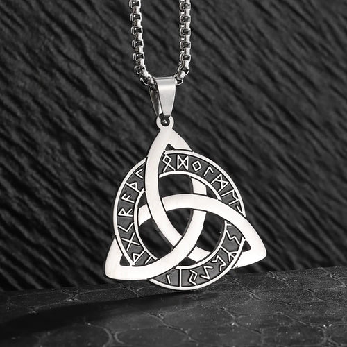 Stainless Steel Trinity Celtic Knot Nordic Rune Pendant Necklace Retro Ethnic Style Irish Knot Lucky Amulet Jewelry for
