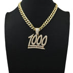 Fashion Shine Number 1000 Fraction Pendant Necklace With14mm Crystal Cuban Chain For Men Women Hip Hop Party Jewelry Accessories