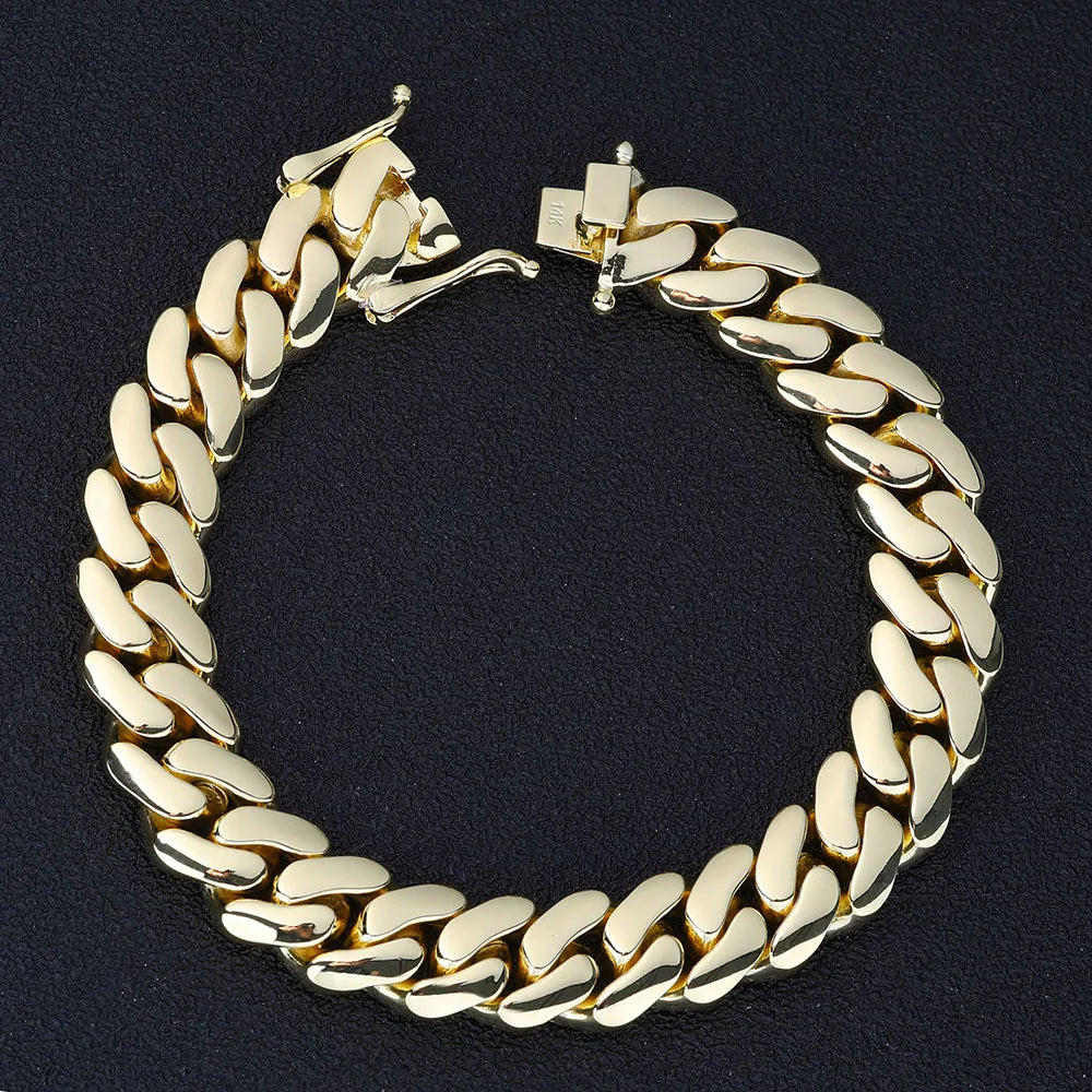 Gold Cuban Chain Necklace 12MM Brass 14K Monaco