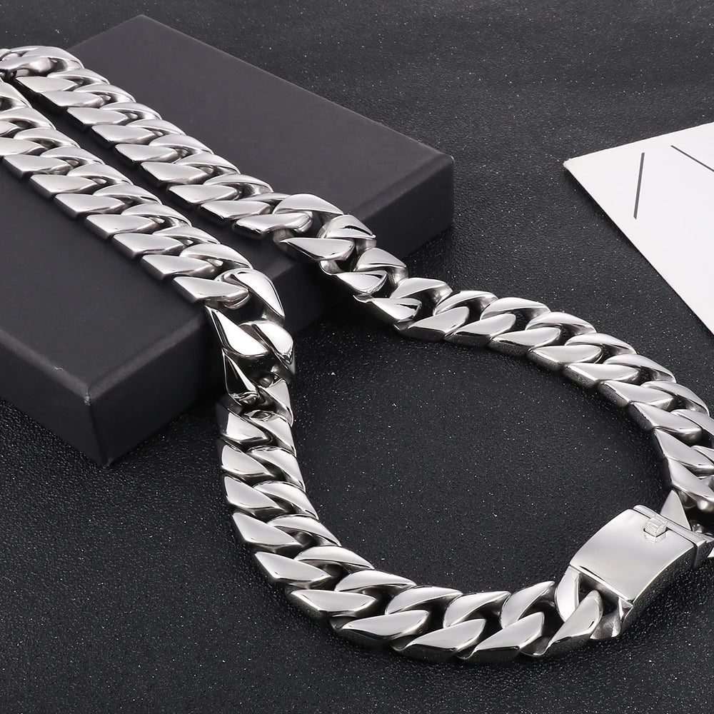 Classic Choker Necklace Man 20MM Wide Stainless Steel Cuban Link Chain Necklaces for Men Polished Hip-Hop Rapper