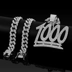 Fashion Shine Number 1000 Fraction Pendant Necklace With14mm Crystal Cuban Chain For Men Women Hip Hop Party Jewelry Accessories