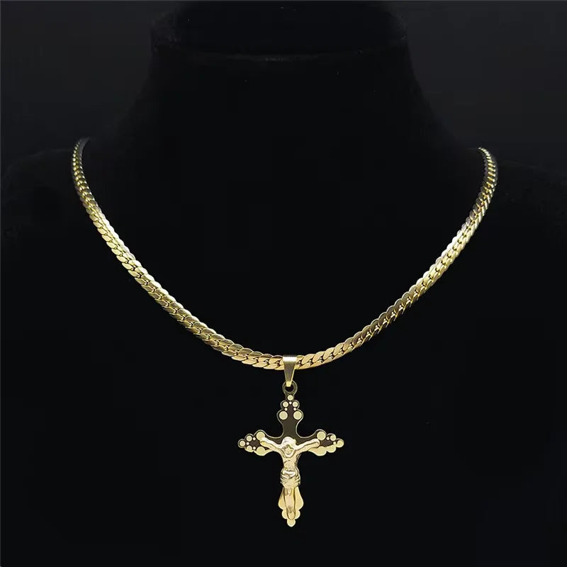 Cross Jesus Gold Pendant Small Acier Inoxydable