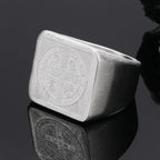 St. Benedict Exorcism Ring for Men — Geometric Square Band