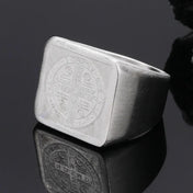 St. Benedict Exorcism Ring for Men — Geometric Square Band