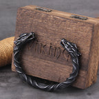 Gray Color Stainless Steel Nordic Viking Norse Dragon Bracelet Men Wristband Cuff Bracelets with Viking Wooden Box