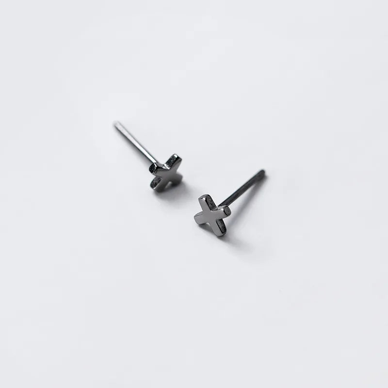 Black Cross Stud Earrings for Men & Women — Black-Tone