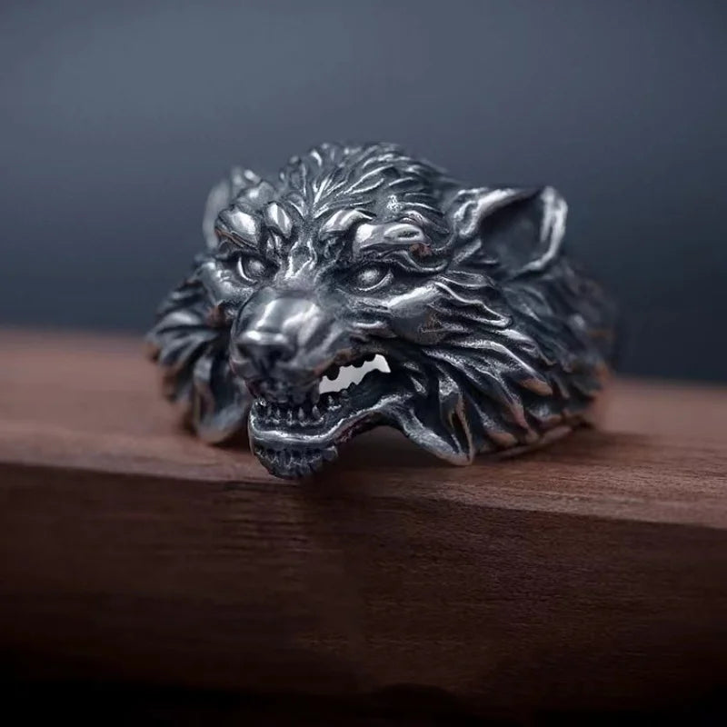 Buyee 925 Sterling Silver Big Ring Finger Cute Wolf Open Ring for Women Men Fashion Personality Rock Punk Fine Jewelry Circle