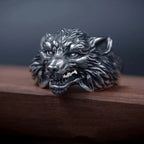 Buyee 925 Sterling Silver Big Ring Finger Cute Wolf Open Ring for Women Men Fashion Personality Rock Punk Fine Jewelry Circle