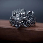 Silver-Tone Wolf Open Ring — Statement