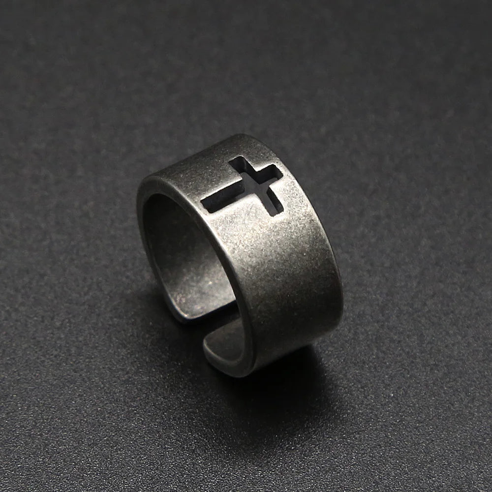 Vintage Cross Ring — Stainless Steel